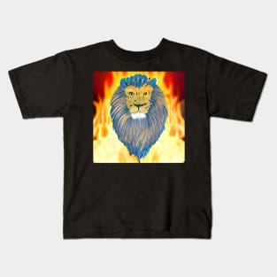 BLUE-HAIRED FIRE LION Kids T-Shirt